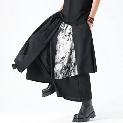 Pantaloni Stile Coreano di Tendenza, Design Casual da Uomo, Moda Streetwear, Pantaloni Maschili Oversize a Gamba Larga con Effetto Due Pezzi