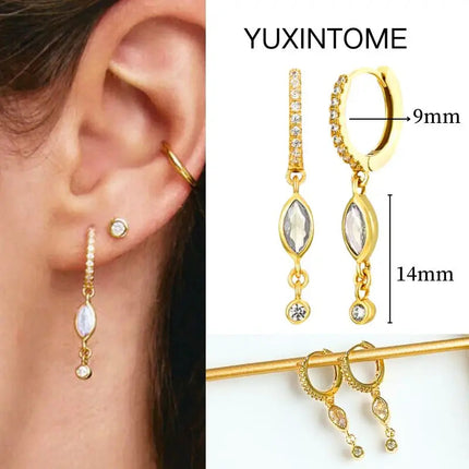 White Color Zircon Hoop Earrings 925 Sterling Silver Needle Cross/Star/Flower/Water Drop Pendant Gold Earrings Luxury Jewelry PlatiNum