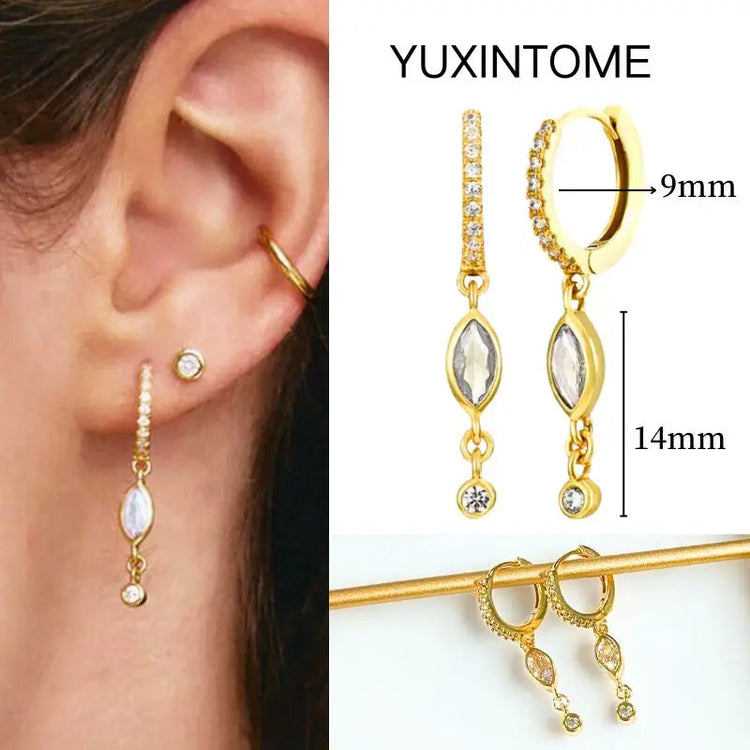 White Color Zircon Hoop Earrings 925 Sterling Silver Needle Cross/Star/Flower/Water Drop Pendant Gold Earrings Luxury Jewelry PlatiNum