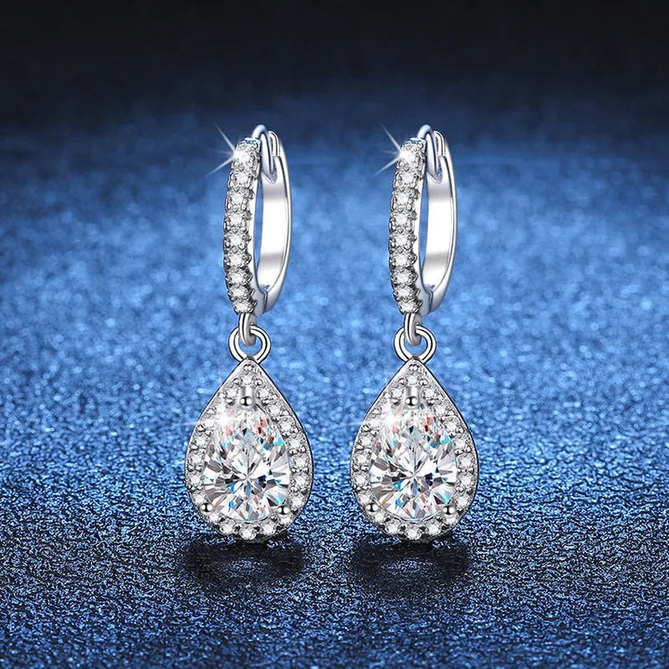 Classic 100% Real 1 Carat Pear Cut Moissanite Diamond Drop Earrings Women’s S925 Silver Earring Plated PT950 Fine Jewelry PlatiNum