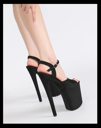 Purple Super High Heel Nightclub Stage Shoes Women 20CM Stiletto Suede Pole Dance Sandals Model Catwalk Show Summer High Heels