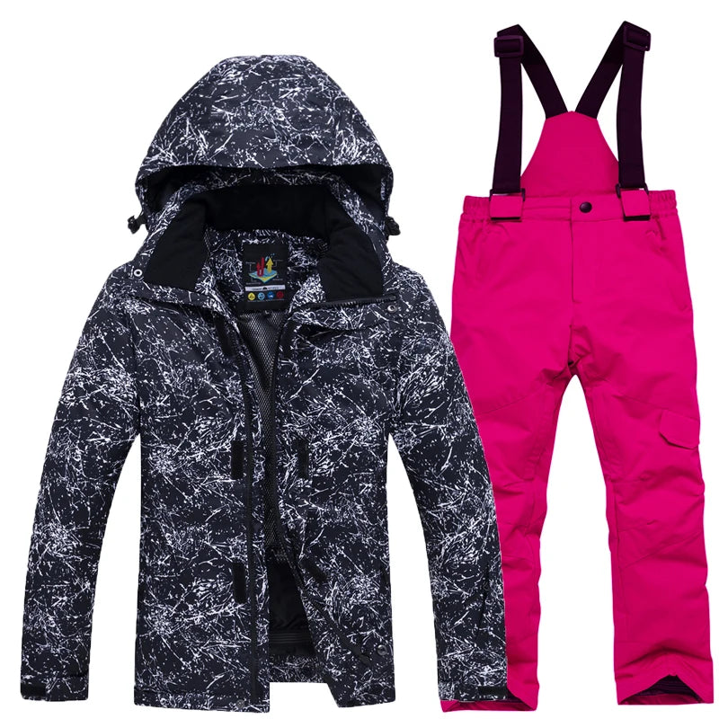 Cheaper, Children's Snow Suit, Snowboard Clothing Sets, Outdoor Wear, Ski Coat and Strap Pant, Kids Costumes, Boy‘s and Girl's