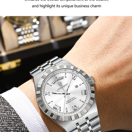 POEDAGAR Fashion Male Clock Luminous Waterproof Week Date Creative Men Watch Stainless Steel Quartz Business Men's Watches Reloj