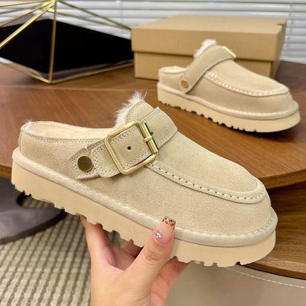 Tasman Winter Warm Wool Women's Tazz Classic Ultra Mini Platform Slippers Two-Way Wear Genuine Leather And Fur Snow Boots