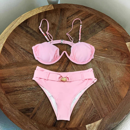 Perline Bikini 2025 Costume da bagno donna sexy Costumi da bagno femminili Micro bikini Set costume da bagno a fascia Beachwear Rosa brasiliano Biquini platinumshop