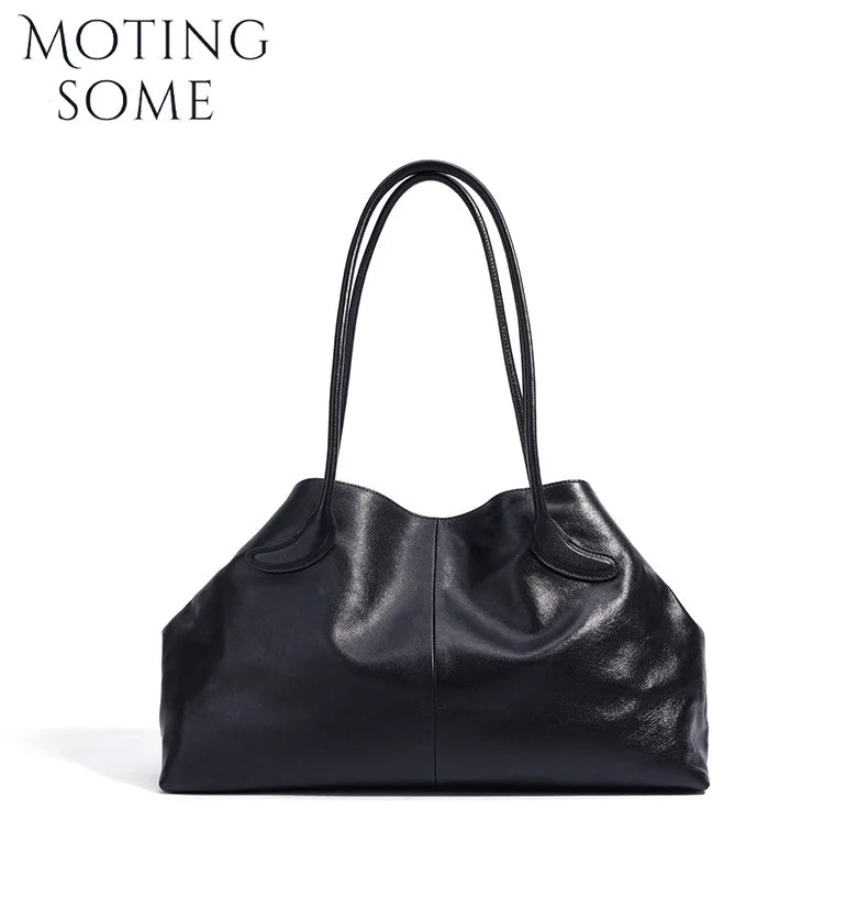 Motingsome Oversized Natural Leather Woman Bags 2025 New Fashion Handbag and Purses Large Capacity Commuter Bag Casual Tote