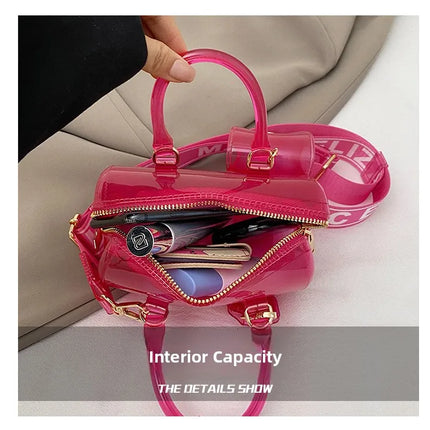 2025 Transparent PVC Beach Bag, Korean Style, Fresh and Sweet Silicone Shoulder Bag, Medium Size with Zipper Closure