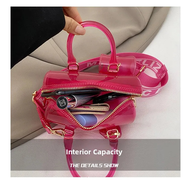 Borsa da Spiaggia in PVC Trasparente 2025, Stile Coreano, Borsa a Tracolla Fresca e Dolce in Silicone, Misura Media con Chiusura a Cerniera