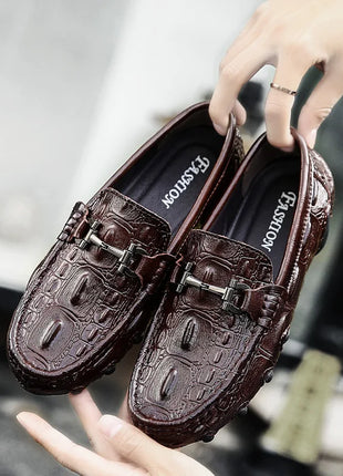 Scarpe Casual da uomo in vera pelle stile coccodrillo mocassini per scarpe comodi da uomo scarpe da uomo Casual Slip on semplici scarpe da guida