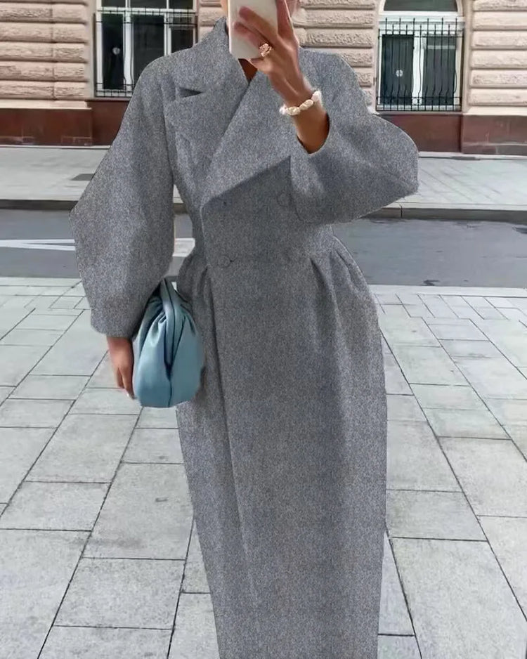European American Retro Court Style Wool Coat, Long Length with Big Lapel & Lantern Sleeves, New Autumn Winter Outerwear