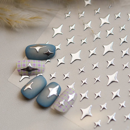 Punk Glitter Powder Blue Pink Star Charm Laser Silver Gold Starlight Rhinestones Moon DIY Nail Art Stickers Manicure Tool Decals