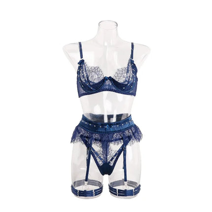 Toucheart Erotic Lingerie Lace See-through Bow Knot Decor Patchwork Body Shaping Hollow Intimate Women Flirt Hot Underwear Set