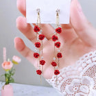 Green Shiny Zircon Flower Drop Earrings For Women Luxury Crystal Long Tassel Ear Line Hanging Earring Girls Wedding Jewelry Gift PlatiNum