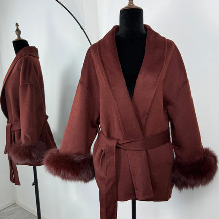 TARUXY Fox Fur Woolen Long Coats Women's Office Lady Removable Elegant Coat Double-sided Wool Overcoat 2025 New Cardigan Jacket
