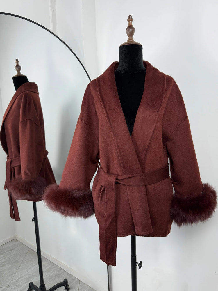 TARUXY Fox Fur Woolen Long Coats Women's Office Lady Removable Elegant Coat Double-sided Wool Overcoat 2025 New Cardigan Jacket
