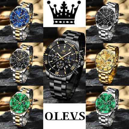 OLEVS Orologi da uomo Orologio di lusso delle migliori marche da uomo Cronografo originale impermeabile in acciaio inossidabile Fasi lunari Data Quadrante Rota platinumshop