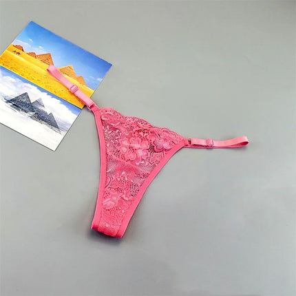 3PCS Adjustable Sexy Transparent Thong Panties Women Lace Underwear Low Waist Female T-back String Underpants