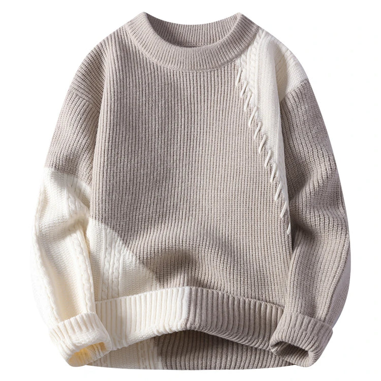 New Trendy Autumn and Winter Jacquard Pattern Pullover Sweater Casual Round Neck Color-Blocking Knit Men's Pullover