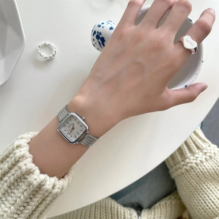 Orologio al quarzo semplice di marca per donna Orologi da donna regalo di lusso retrò Orologi da polso con cinturino in acciaio inossidabile regolabile con quadrante piccolo platinumshop