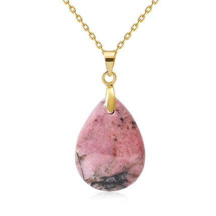 New Fashion Natural Stone Crystal Pendant Teardrop Simple Pendant Necklace Earrings Making Jewelry With Chain collar PlatiNum