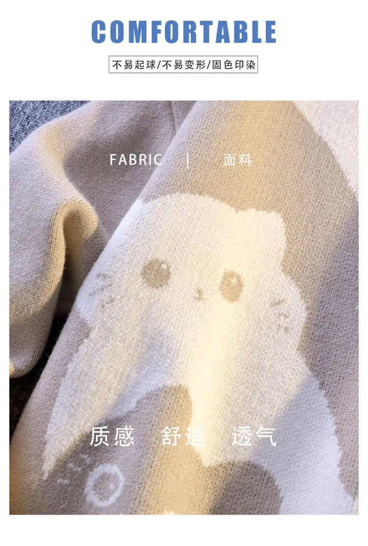 Cartoon Cat's New Knitted Sweater 2025 Men's Autumn/Winter Warm Knitted Sweater Men's Pullover Home Clothes