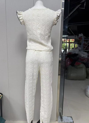 Nuovo set pigiama da donna con trama in pizzo di fascia alta, primavera ed estate, stile europeo e americano