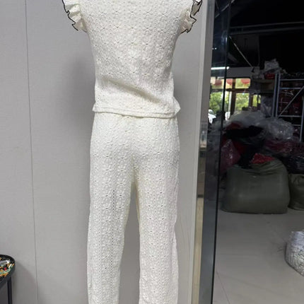 Nuovo set pigiama da donna con trama in pizzo di fascia alta, primavera ed estate, stile europeo e americano