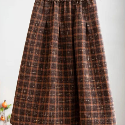 Art Mori Girls Woolen Skirts New 2025 Autumn Winter Basics Woman Cute Sweet Japanese Preppy Style Retro Vintage Long Plaid Skirt PlatiNum