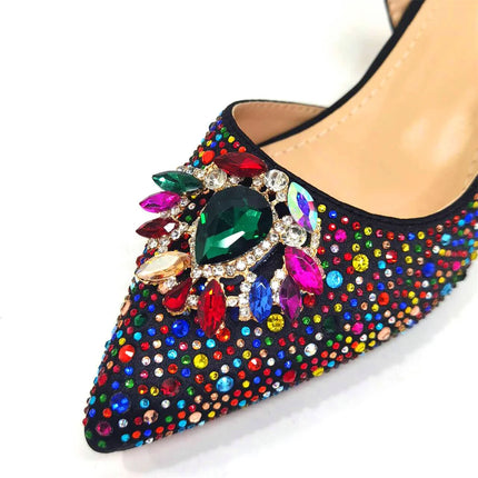 Venus Chan Royal Blue Sandals for Women 2024 Luxury Wedding Pumps Med Heels strass Design Party Shoes and Bags Set