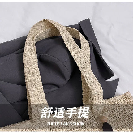 Women's Large Capacity French Style Woven Straw Bag, New Beach Vacation Crossbody Bag, Casual Commuter Tote Bag