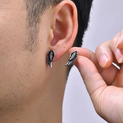 Orecchini a bottone con ala da diavolo gotico Vnox, gioielli per orecchie con piercing in piume d'angelo, Brincos vintage da uomo e ragazzo platinumshop