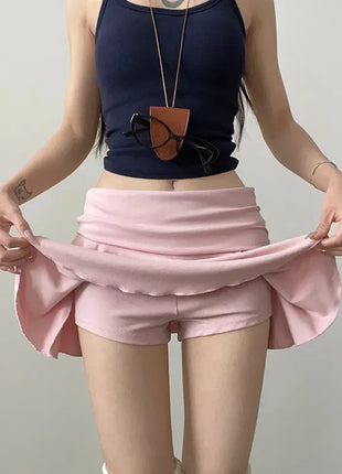 Minigonne Arricciate alla Moda con Vita Alta, Gonne Sportive Slim da Yoga per Donne, Abbigliamento Femminile Estivo Y2K Casual Anti-Esposizione