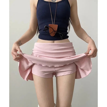 Minigonne Arricciate alla Moda con Vita Alta, Gonne Sportive Slim da Yoga per Donne, Abbigliamento Femminile Estivo Y2K Casual Anti-Esposizione