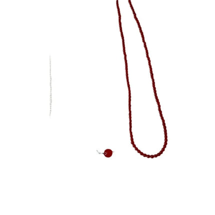 Minar French Silver Water Wave Chain Red Agate Beads Heart Beaded Pendant Necklaces for Women Gold Silver Plated Sweater Chain PlatiNum