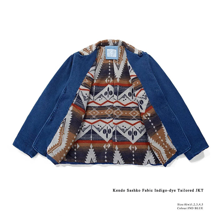 Men's Indigo Multi Pockets Jacket French Retro Blue Dye Lapel Thick Workwear Tooling Cardigan Coat plus Size for Autumn Winter