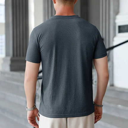2025 New Men's Casual Short Sleeved Bone Flower Solid Color O-neck T-shirt Fashion Breathable Comfortable Summer Versatile Top PlatiNum