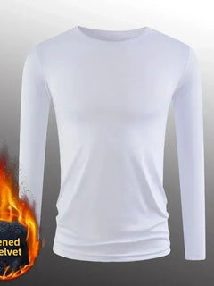 Camiseta de manga larga engrosada con forro polar para hombre, cuello redondo, camiseta base transpirable informal de invierno, terciopelo no inflamable