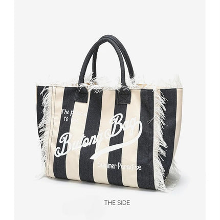 Borsa tote a righe da donna con colori contrastanti Borsa a tracolla con lettere alla moda Borsa da pendolarismo per ascelle di grande capacità