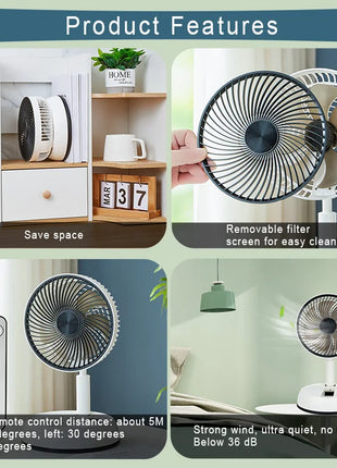 Ventilatore pieghevole portatile 6000mAh Dispositivo di raffreddamento dell'aria con telecomando USB Ventilatore da pavimento wireless ricaricabile silenzioso per la casa all'aperto