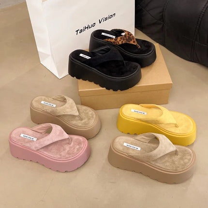 Pantofole da esterno con zeppa Infradito estive da donna con fondo spesso Infradito da spiaggia per il tempo libero a vita alta da esterno in pelle scamosciata