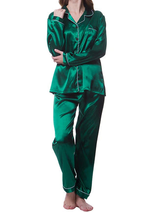 Pigiama da donna in raso di lusso Pj Set Colletto rovesciato Bottoni Top e pantaloni Indumenti da notte e pigiama per abiti estivi per la casa