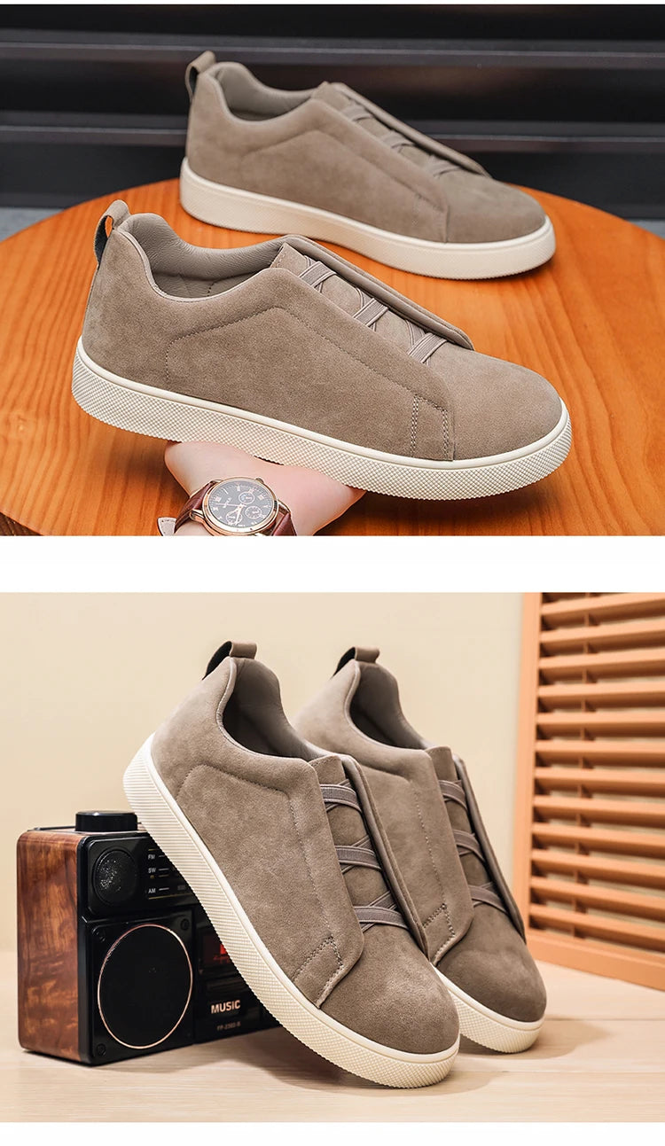 Spring men's thick soled board shoes high-quality suede leather casual sports shoes comfortable and fashionable low top shoes