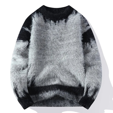 Autumn Winter Men's Casual Warm Fake mink fur Retro Knitted Sweater Round Neck Knitting Pullover Sweater