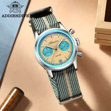 ADDIESDIVE NEW Men's Watches VK64 Movement Quartz Wristwatch Waterproof 100m Chronograph AR Coating 38mm Luxury Watch Man AD2095