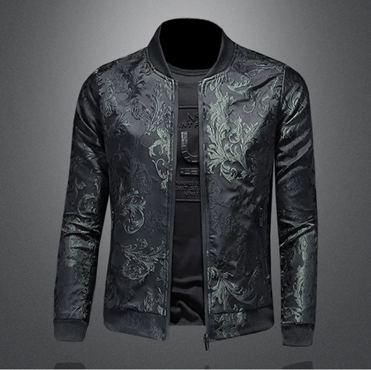 Minglu Autumn Winter Stand Collar Men's Jackets Luxury Pattern Pattern Long Sleeve Business Casual Male Coats Plus Size 5XL