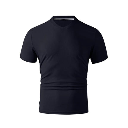 2025 New Men's Casual Fashion Simple V-neck Short Sleeved T-shirt Summer Comfortable Breathable Versatile Top PlatiNum