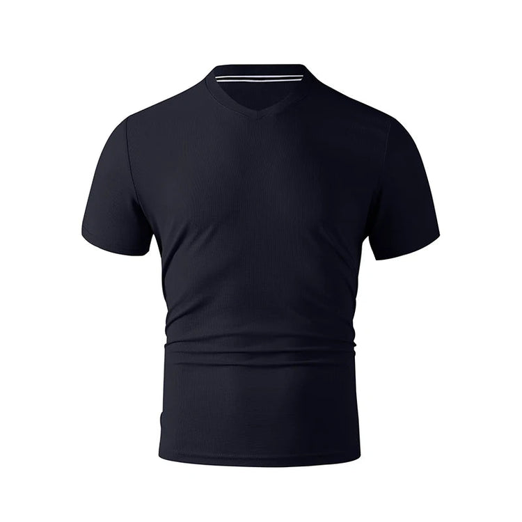 2025 New Men's Casual Fashion Simple V-neck Short Sleeved T-shirt Summer Comfortable Breathable Versatile Top PlatiNum