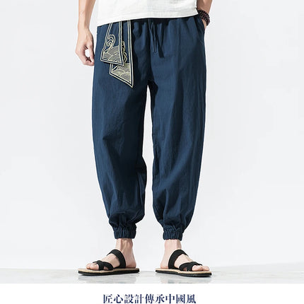 Kimono da uomo in cotone e lino costume da samurai giapponese Ukiyo-e cintura con stampa pantaloni stile harem retrò pantaloni larghi da uomo Hip Hop Harajuku Haori