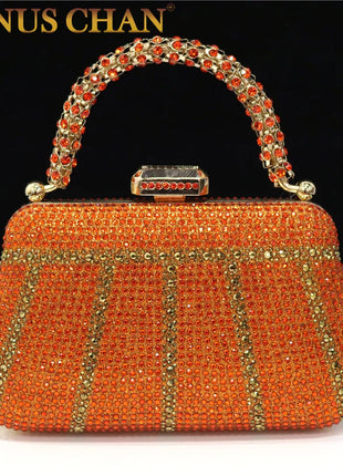 Popular In Nigeria Exquisite Evening Bags With Diamond Design Fashion Handle Clutch Rhinestone Embellished Long Chain Bag PlatiNum