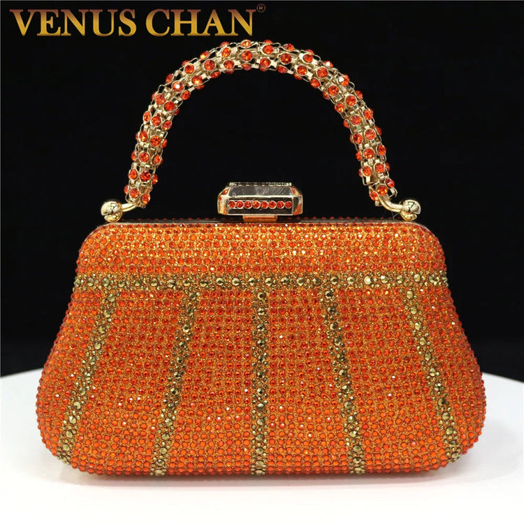 Popular In Nigeria Exquisite Evening Bags With Diamond Design Fashion Handle Clutch Rhinestone Embellished Long Chain Bag PlatiNum